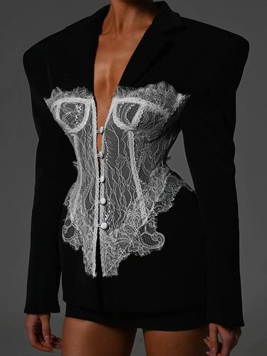 Blazer en dentelle corset sexy - Veste bustier cintrée contrastée et blanche - Idéale pour une soirée printanière 2026 - milanoo.com - Modalova