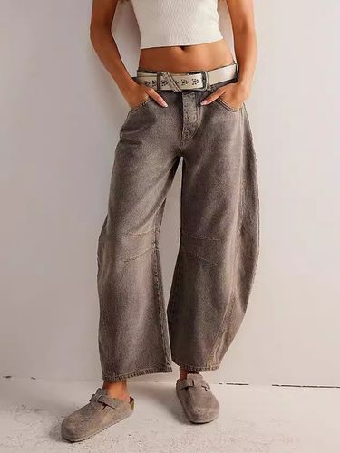 Jean à jambes larges et amples - Pantalon en denim coupe en fer à cheval avec détails de couture - Collection streetwear décontractée printemps 2 - milanoo.com - Modalova