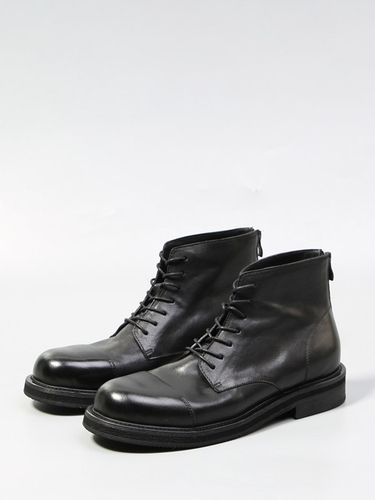 Bottines en cuir véritable bout rond lacets et fermeture éclair - milanoo.com - Modalova