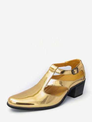 Chaussures métallisées dorées à bout rond et talon compensé ajouré - milanoo.com - Modalova