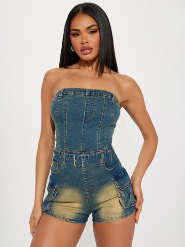 Combinaison sans bretelles sans manches ceinture en jean style été - milanoo.com - Modalova