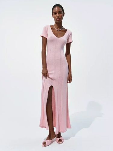 Robe longue en maille rose pâle à col V style élégant au quotidien - milanoo.com - Modalova