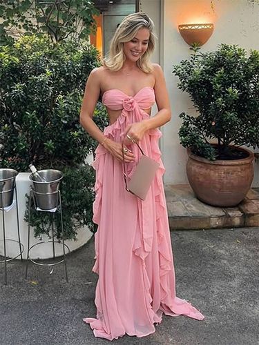 Robe de vacances maxi rose chic à lacets sans manches et épaules dénudées - milanoo.com - Modalova