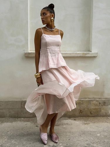Ensemble deux pièces chic quotidien en velours à bretelles sans manches dos nu haut et jupe d'été - milanoo.com - Modalova