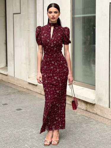 Robe de soirée maxi à manches courtes bouffantes et col montant - milanoo.com - Modalova