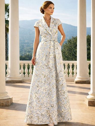 Robe de mère décolleté travaillé manches courtes coupe trapèze ceinture robe d'invitée de mariage - milanoo.com - Modalova