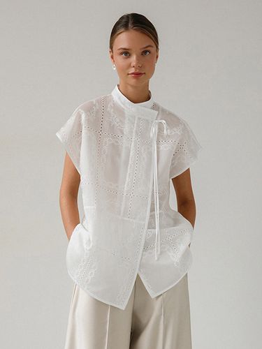 Chemise blanche à lacets col montant manches 3/4 style décontracté - milanoo.com - Modalova