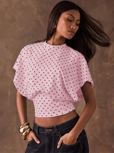 T-shirt à manches 3/4 rose à pois col rond - milanoo.com - Modalova
