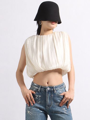 Crop top abricot à col bijou chic plissé sans manches - milanoo.com - Modalova