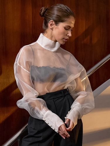Chemise blanche col montant boutons chics manches longues - milanoo.com - Modalova