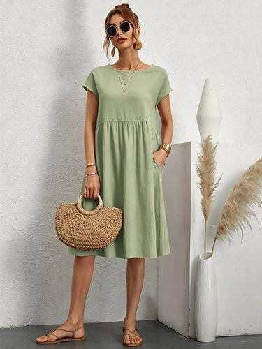 Robe midi à manches courtes - Robe t-shirt ample minimaliste unie avec poches - Idéale pour un look décontracté d'été 2026 - milanoo.com - Modalova