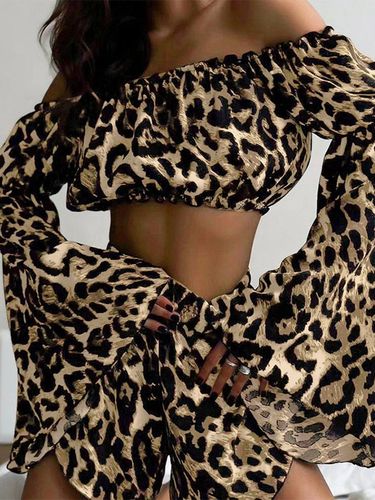 Ensemble deux pièces imprimé haut bustier à manches longues et pantalon - milanoo.com - Modalova