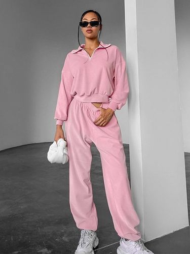 Ensemble deux pièces décontracté style streetwear col rabattu manches longues et pantalon - milanoo.com - Modalova