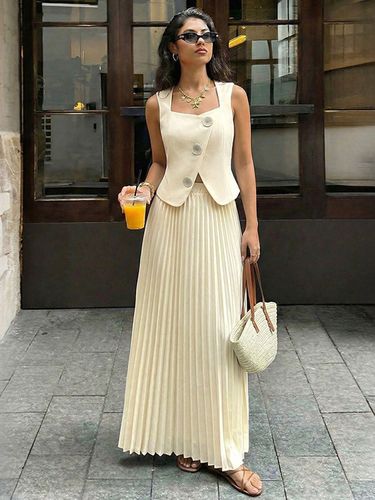Ensemble deux pièces chic à col bijou et jupe sans manches - milanoo.com - Modalova