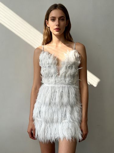 Robe de soirée blanche bretelles col à plumes sans manches dos nu en polyester sexy - milanoo.com - Modalova