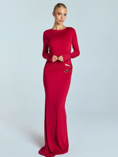 Robe de soirée maxi blanche à col rond et manches longues style semi-formel sexy - milanoo.com - Modalova