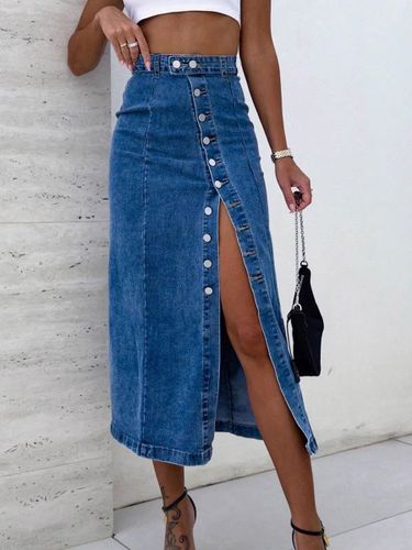 Jupes en denim bleu style décontracté automne longueur mi-mollet bass - milanoo.com - Modalova