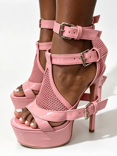 Sandales jaunes à talons hauts chaussures à plateforme bout ouvert patchwork détails Chukle - milanoo.com - Modalova