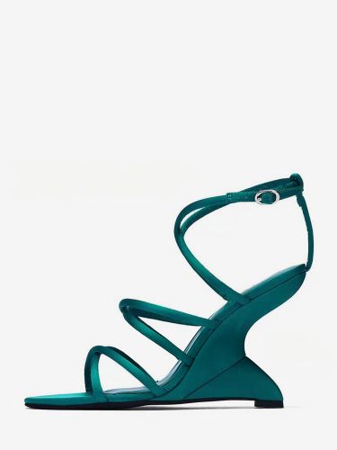 Sandales compenséess en satin bout ouvert brides croisées talons hauts - milanoo.com - Modalova