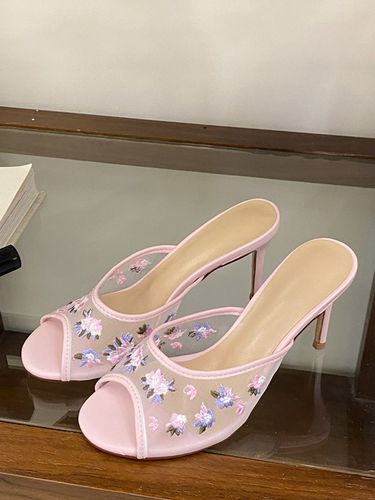 Sandales mules roses en maille à bout ouvert et imprimé floral à talons hauts - milanoo.com - Modalova