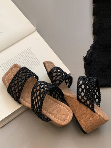 Sandales compensées noiress bout ouvert et découpes - milanoo.com - Modalova
