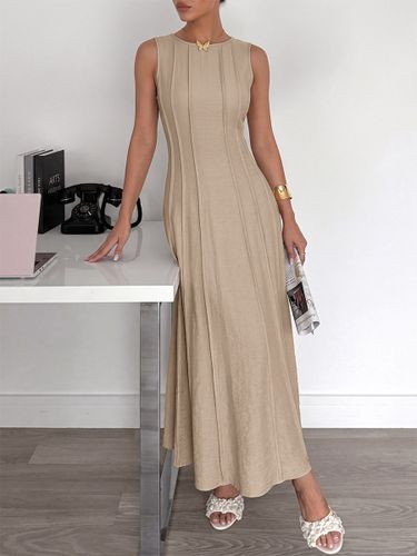 Robe sans manches en maille maxi à col rond et coupe ajustée style décontracté - milanoo.com - Modalova