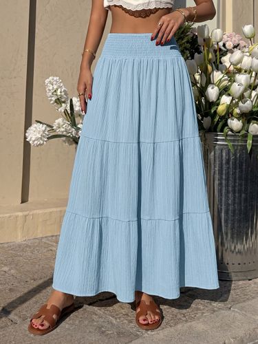 Jupe longue maxi à volants et smocks taille haute texturée et fluide idéale pour la plage - milanoo.com - Modalova