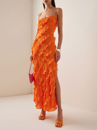 Robe moulante maxi sexy à bretelles spaghetti dos croisé volants et fente haute idéale pour une soirée en amoureux - milanoo.com - Modalova