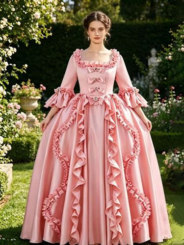 Robe de bal masqué rose rétro à volants style Marie-Antoinette en polyester - milanoo.com - Modalova