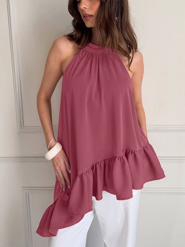 Débardeur dos nu poudré froncé ourlet asymétrique à volants blouse d'été fluide - milanoo.com - Modalova