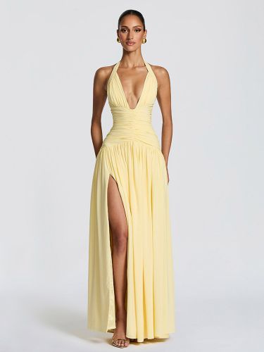 Robe de soirée longue maxi élégante dos nu froncée et fendue - milanoo.com - Modalova