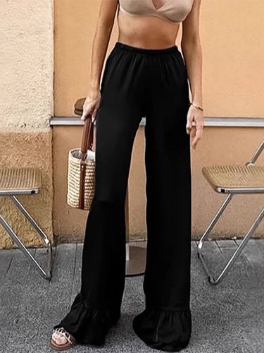 Pantalon large en satin à volants et taille élastique pantalon décontracté - milanoo.com - Modalova