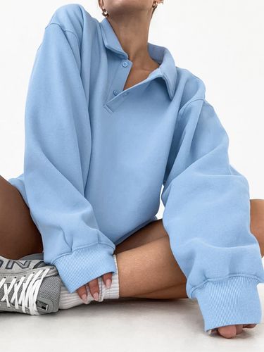 Sweat-shirt polo oversize drapé boutons partiels sur le devant pull basique décontracté - milanoo.com - Modalova