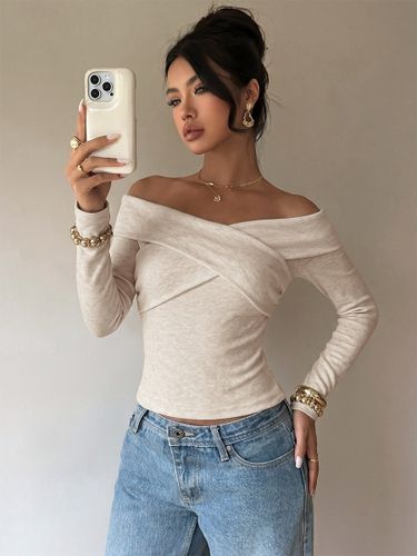 Haut en maille slim à épaules dénudées et bretelles croisées manches longues style Y2K chemise basique élégante - milanoo.com - Modalova