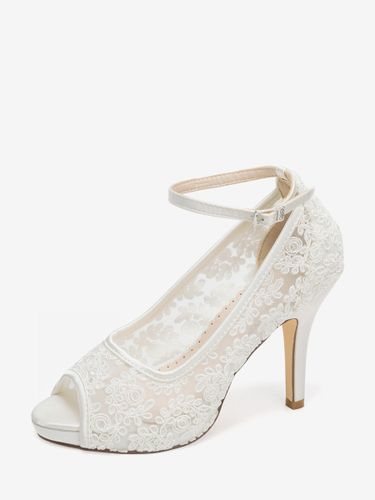 Escarpins à talons hauts ornés de dentelle bout ouvert et bride cheville pour mariage - milanoo.com - Modalova