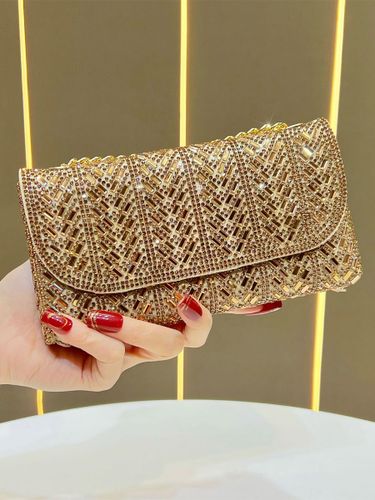 Pochette enveloppe à strass chevron bandoulière chaîne amovible sac à main scintillant pour soirée mariage ou fête - milanoo.com - Modalova