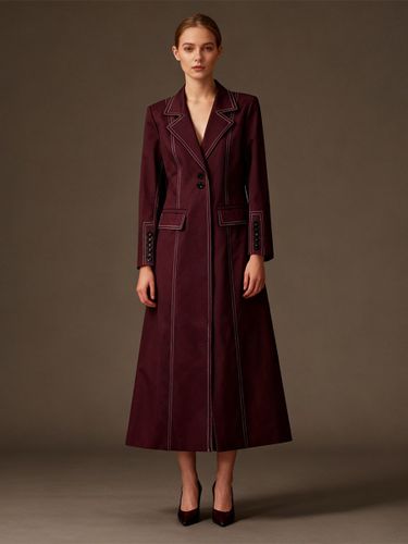 Blazer long à coutures contrastées revers cranté double boutonnage longueur maxi - milanoo.com - Modalova