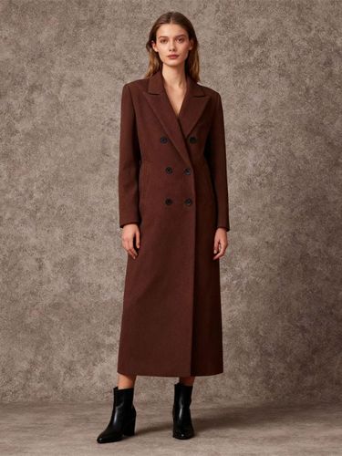 Manteau long croisé en laine mélangée col cranté idéal pour l'hiver - milanoo.com - Modalova
