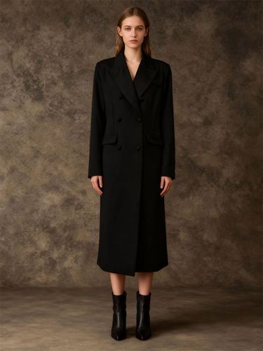 Manteau blazer long croisé col cranté longueur midi - milanoo.com - Modalova