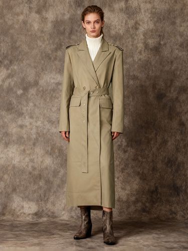 Trench-coat maxi croisé à revers cranté et ceinture à manches longues - milanoo.com - Modalova