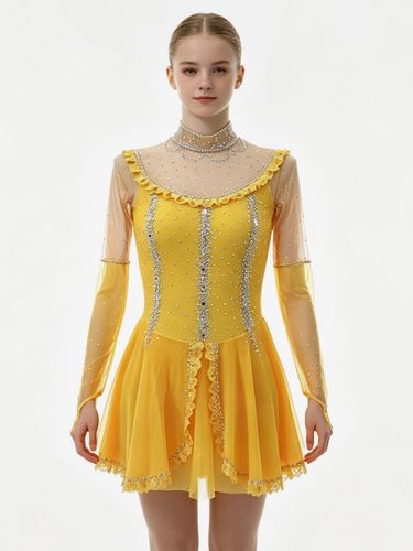 Robe de patinage artistique pour femmes et filles poudré patchwork dos ouvert maille haute élasticité tenue d'entraînement et de compétition cris - milanoo.com - Modalova