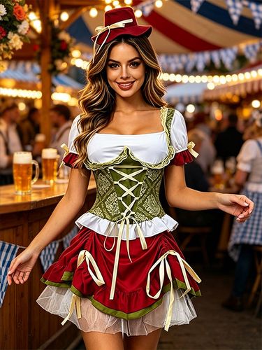 Robe Dirndl mi-longue pour femme costume traditionnel rouge pour l'Oktoberfest jupe moderne et élégante - milanoo.com - Modalova