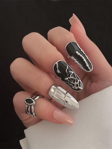 Ensemble de bagues à ongles longues vintage en émail craquelé style gothique punk bijoux de doigt ajustables - milanoo.com - Modalova