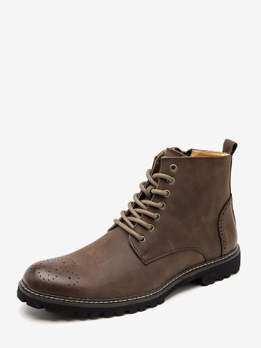 Bottines marron bout rond lacets style décontracté - milanoo.com - Modalova