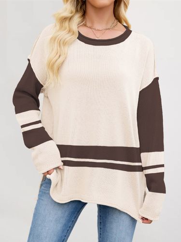 Haut en maille à manches longues oversize col rond rayé color block et fente latérale tombante rayé color block - milanoo.com - Modalova