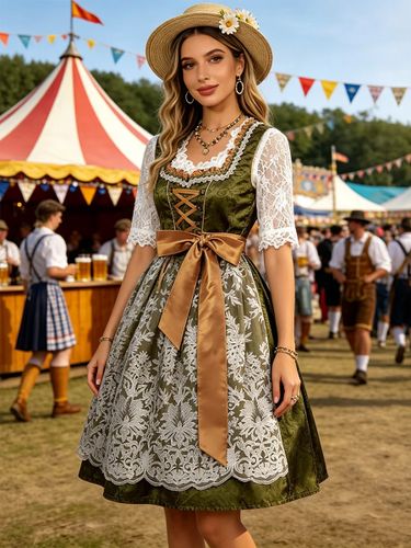 Robe Dirndl mi-longue pour femme costume d'Oktoberfest déguisements de fêtes Halloween style rétro ensemble Oktoberfest - milanoo.com - Modalova