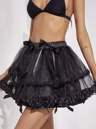 Jupe tutu mini à volants en tulle pailleté jupon Lolita à volants et nœud - milanoo.com - Modalova