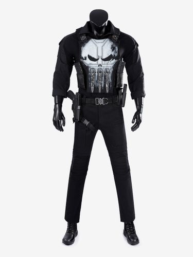 Costume de cosplay du Punisher (Marvel Frank Castle) : tenue tactique avec gilet et ceinture à tête de mort idéal pour Halloween et les conventions - milanoo.com - Modalova