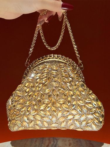 Sac bandoulière de mariée en forme de coquillage irrégulière entièrement orné de strass pochette de soirée rigide avec chaîne amovible - milanoo.com - Modalova