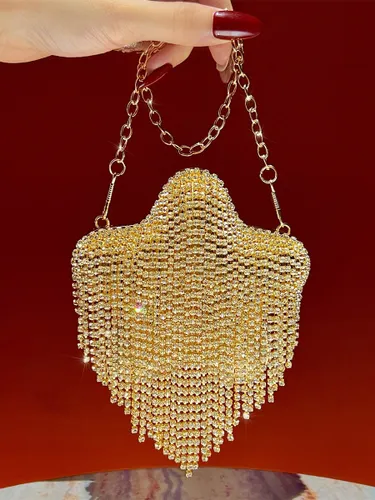Sac bandoulière de soirée à franges en strass en forme de cœur ondulé pochette convertible en sac à bandoulière à chaîne - milanoo.com - Modalova